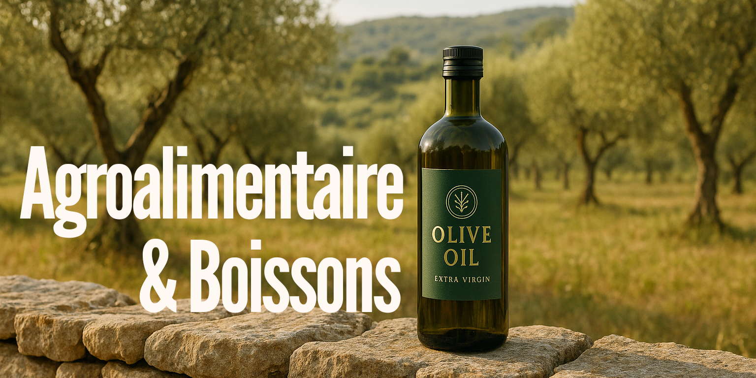 Etiquette agroalimentaire pour produit en bouteille comme de l'huile d'olive