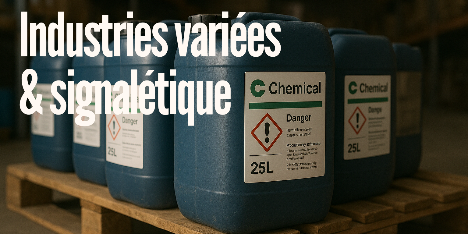 Etiquette adhésive dans le secteur de l'industrie notamment la chimie, grossiste, signalétique