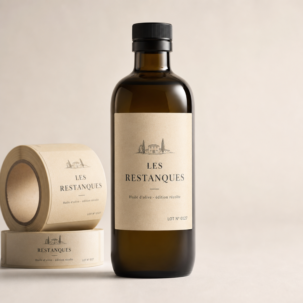 Étiquette kraft huile d&rsquo;olive Les Restanques